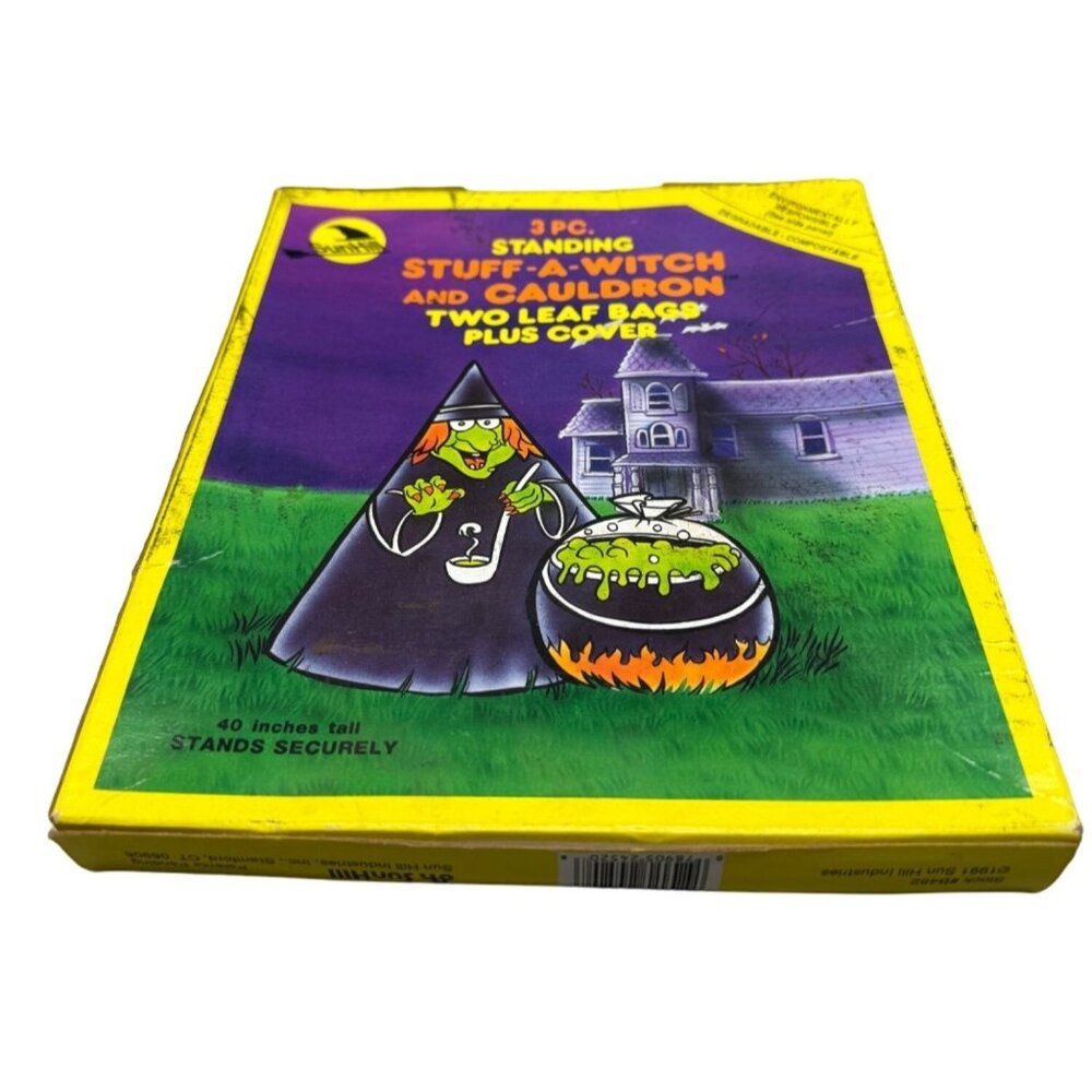 sun hill 3 pc standing stuff witch & cauldron 2 leaf bags 1 cover 1991 READ NEW